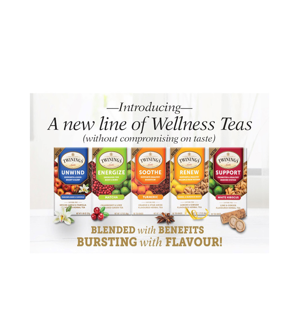 Twinings Wellness - Unwind - Passion Flower & Camomile - Spiced Apple & Vanilla 18Bg 1.10 oz