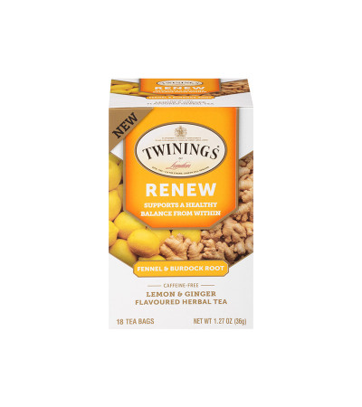 Twinings Wellness - Renew Burdock Root & Fennel - Lemon & Ginger 18Bg 1.22 oz