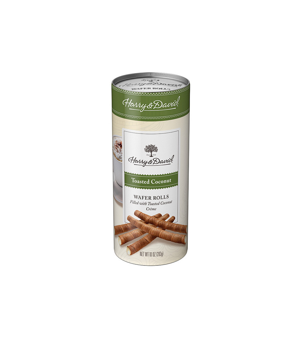 Harry & David Toasted Coconut Wafer Roll Canister 10 oz