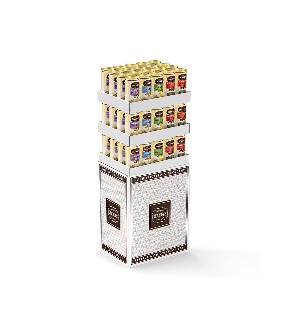 Mandy's Cookie Thins Canister Shipper 60ct:Chocolate/Sugar/Lemon/Coco