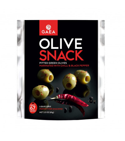 Gaea Snack Pack Pitted Green Olives/Chili/Black Pepper Pouch 2.3oz